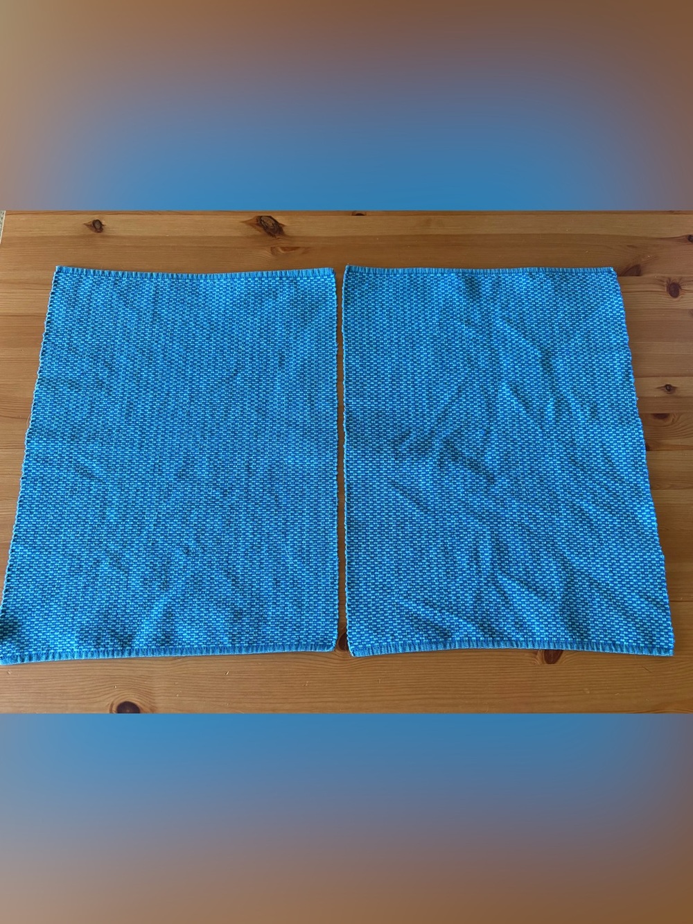 Crate & Barrel Cotton Place Mats Interlocking Blue & Green Set of 2